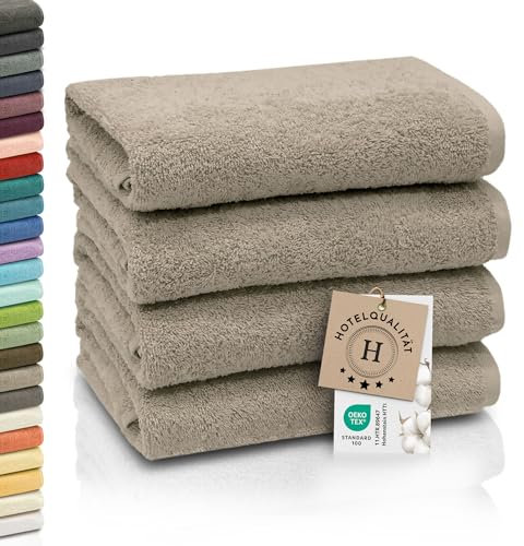 ZOLLNER 4er Set Handtücher - weiche und saugstarke Gästehandtücher - waschbar bis 95°C - Baumwolle - 50x100 cm in Cappuccino