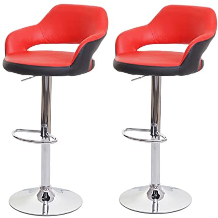 Mendler 2er-Set Barhocker HWC-F16 mit Lehne Kunstleder - rot-schwarz | Barstuhl, Tresenhocker, Drehhocker