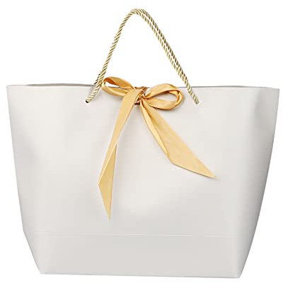 IBLUELOVER Geschenktüten 10 Stück Geschenkbeutel mit Goldenem Schleifenband kraftpapier Geschenktasche Elegant Papiertüten Geburtstag Hochzeit Mitgebsel Tüten für Weihnachten Valentinstag Tragetasche