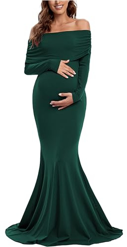 Glampunch Off Shoulders Maternity Dress Long Sleeve Ruched Maternity Gown Baby Shower Photography Pregnant Dress