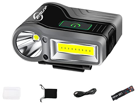Acemall Lampada Frontale LED Ricaricabile Torcia Frontale Leggero Clip Sul Cappuccio Light, Impermeabile Torcia da Testa LED per Pesca Corsa Campeggio Leggere Cane Camminare Lavoro Manuale (Black)