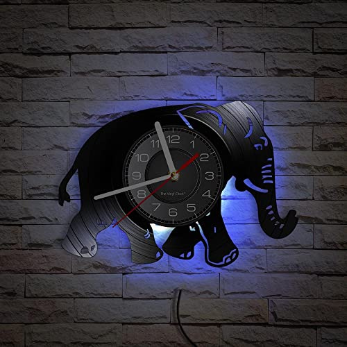 Smotly Vinyl-Wanduhr, Elefanten-Form, Wanduhr mit LED-Nachtlicht-Funktion, bedeutungsvolle Heimdekoration, Wanduhr Geschenk. (sieben Farben)