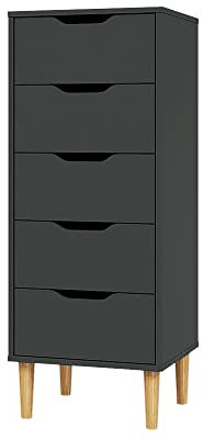 Panana Modern 4/5 Chest Of Drawers with Metal Runner Wooden Bedroom Storage Cabinet Cupboard Unit For Hallway Living Room Furniture (Grey, Chest of 5 Drawers)