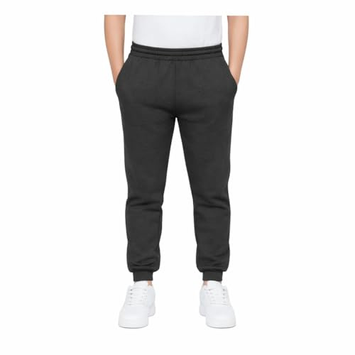 KHIM Joggingbyxa träningsoverall underdel byxa barn unisex flickor pojkar träningskläder, Träkol, 9-10 Years