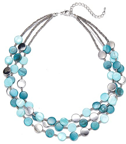 FULU AUTUMN Kristall Perlenkette Boho Muschelkette Damen Statement Bunte Mehrreihige Halskette Modeschmuck Geschenke für Fraue