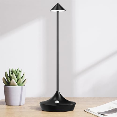 Hapfish LED Tischlampe, Akku Tischleuchte 6000mAh Schwarz | Modern, Aluminium, Wasserdicht, Dimmbar, Tischlampen Aufladbar USB für Outdoor Nachttisch Restaurant Wohnzimmer