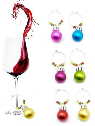 CHUANGOU Weihnachten Wein Glas Ring Weinglas Charms Ringe für Party Bar Tabelle Dekorationen 6 Stück
