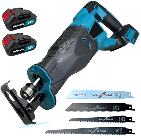 Cordless Reciprocating Saw with 2X 3.0Ah Batteries, 32MM Stroke Length, Variable Speed 0-3500 SPM Reciprocating Saws, Tool-Free Blade Change, 4 Saw Blades Included for Easy Cutting of Wood and Metal