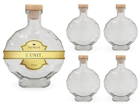 5 Bottiglie di Vetro 500 ml con Tappo in Sughero – Bottiglie per Bevande, Rum, Liquori e Preparazioni Artigianali | Espirito Rebelde