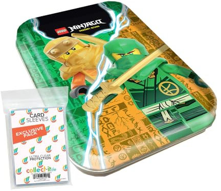 Bundle mit Lego Ninjago Serie 9 Trading Cards - 1 Mini Tin Box Grün + Exklusive Collect-it Hüllen