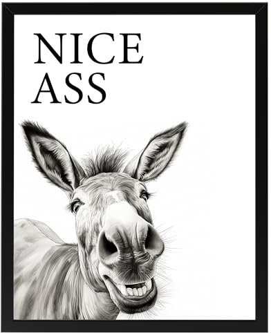 Deqosy Esel Nice A**, Poster 40cm x 50cm mit Rahmen, Toilette Badezimmer Deko, Wand-Deko Bilder Lustiges Geschenk