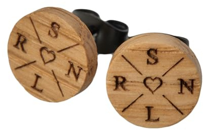 STREIFHOLZ Ohrstecker aus Holz personalisiert mit Initialen und Motiven zur Auswahl, Ohrring mit Gravur
