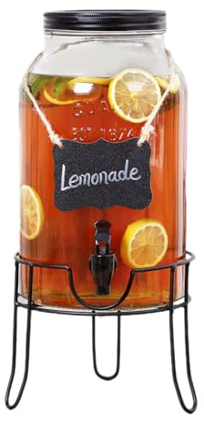 1.5 Gallon Glass Drink Dispensers for Parties, Ice Beverage Dispensers with Stand, Glass Water Dispenser with Spigot, Laundry Detergent Dispenser, Lemonade Dispenser