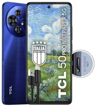 TCL 50PRO NXTPAPER 5G - Smartphone 5G Display 6.8 120Hz Nxtpaper 3.0, 512GB, 16GB RAM (8GB+8GB virtual RAM), Tripla Cam 108Mpx + front cam 32Mpx, Android 14, Batt. 5010 mAh, Blue, USB Type-c bundle