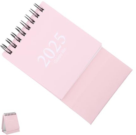 LALAFINA Kalender Tischkalender 2025 Schreibtisch-fliping- Freistehender Monatskalender Geburtstagskalender Schülerkalender Standkalender Dekorativer Bürokalender Papier Rosa Kleiner Tischkalender