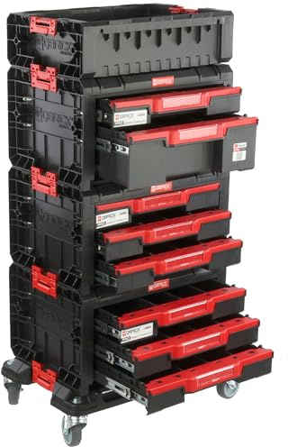 Set Cassetto Portautensili Doppio 2x Cassetto Attrezzi Triplo su Piattaforma con Ruote + Scatola H 100,5 cm Set Modulare Garage Officina PRO