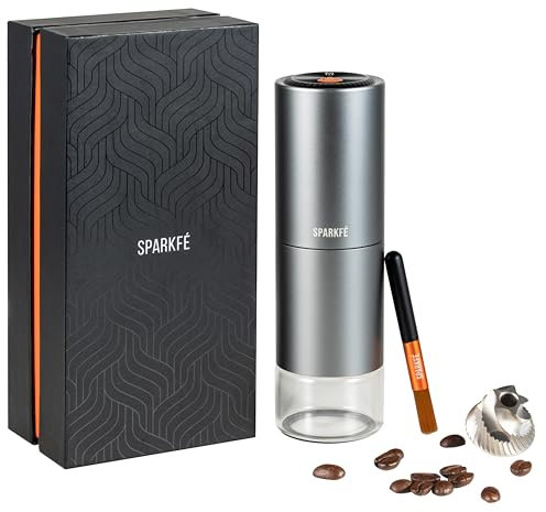 SPARKFE Portable Electric Coffee Grinder, Rechargeable Wireless Handheld Grinder with Stainless Steel Conical Burr, Adjustable Grind Settings, for Espresso, Moka, Pour Over, French Press, Cold Brew