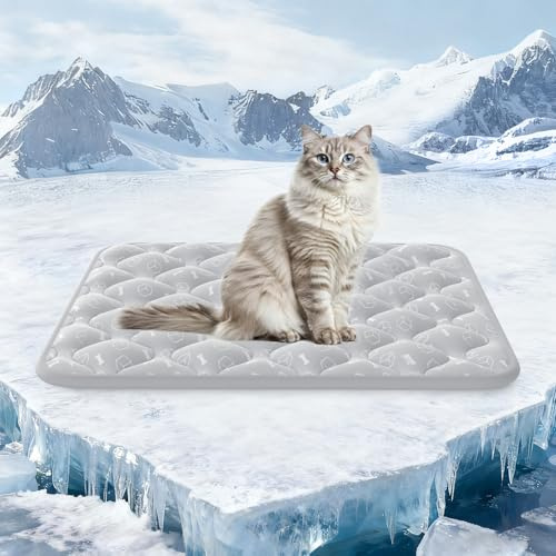 Rywell Tapis Rafraichissant Chat,60X45cm Tapis Rafraichissant Chien(Gris) | Technologie de Refroidissement Arc-Chill 3.0(Q-Max>0.5); Thermochromique; OEKO-TEX; Imperméable;Antidérapant;Lavable;Portable