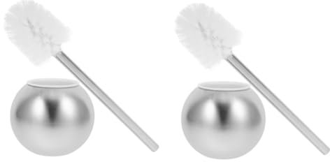 Set di 2 scopini per WC in acciaio inox con coperchio a stantuffi e blocchi di bordo, dispenser per sapone, portaspazzolino e spazzola per malta, accessori da bagno ultra igienici