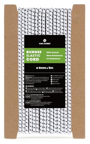 Kamu Synber Corda Elastica 4mm x 5m Cordino Elastico Corda Gomma per Teloni, Camion, Barca, Bagagli, Piscina | Bianco/Nero