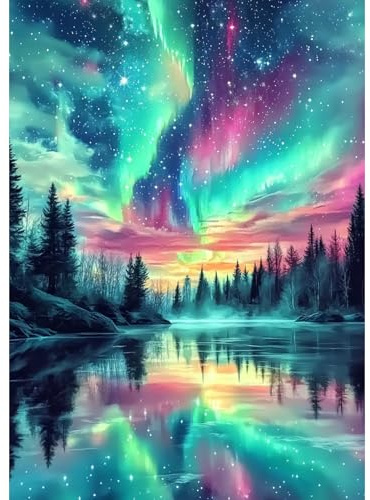 DAERLE 5D Diamond Painting Kits Cielo notturno dell'aurora, Pittura Diamante Fai da Te, Strass Ricamo a Punto Croce, Diamantini Crystal Art adulti, Decorazione per Casa e Pareti 30x40cm