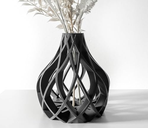Vase Schwarz Matt Vase für Pampasgras 21cm Höhe Vasen Tischdeko Modern Blumenvase Schwarz Aesthetic, für Esszimmer Dekor Geschenk Hochzeit Weihnachten