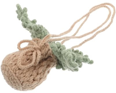 Amosfun 2pcs Car Rear View Mirror Hanging Decor Knitted Fake Plant Basket Crochet Car Charm Accessory