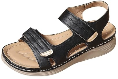 Clearance Women's Hiking Sandals Open Toe Wedge Sandals Hook & Loop Fastening Shoes Summer Walking Sandal Slingback Sliders Ladies Platform Slippers with Arch Support Fashion Orthotic Slides
