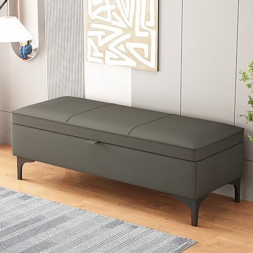 Generisch Moderne gepolsterte Eingangsbank, Klapphocker mit Stauraum, PU-Leder-Bettbank, Sicherheitsscharnier, stilvolle Möbel für Wohnzimmer, Schlafzimmer, Flur – Grau (99 x 40 x 40 cm)
