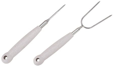 JOINPAYA 2piezas Tenedor De Parrilla De Acero para Exteriores Agujas Portátiles para Barbacoa Brochetas Tenedor Doble Individual