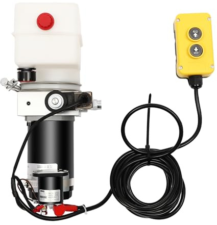 Hydraulpump, hydraulisk enhet 12 V, 800 W, enkelverkande hydraulpump för tippare, 1,1 cc/r,1,5 l bränsletankkapacitet, 2 850 rpm, övertrycksventil, tippvagn