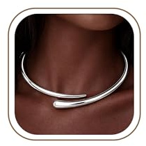GoldGifts Statement Chunky Silver Collar Necklace,Teardrop Cuff Choker with Open Hinge Clasp, Modern Torque Design Adjustable Wrap Style, Elegant Jewelry Gifts for Women