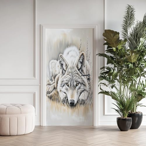 Weiß Wolf Türaufkleber, Wildtier Türfolie Selbstklebende Fototapete 100x200 cm, Raubtier Türposter Abnehmbar Türfolie PVC Für Tür Schlafzimmer Badezimmer Türaufkleber