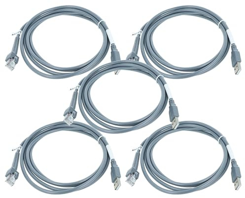 vhbw 5x Datenkabel USB 2.0 Stecker auf RJ45 Stecker kompatibel mit Datalogic Touch 65, 90 Barcodescanner - Kabel, 2 m Grau