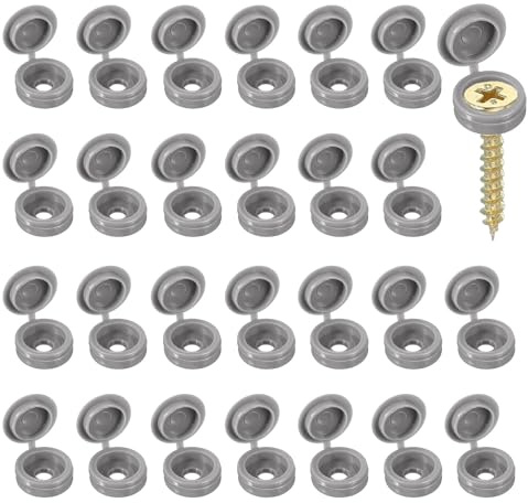 YELARXI Screw Snap Covers, M4 Plastic Hinged Screw Cover Caps Shutter Screws Fold Snap Washer - Fitting for (Windows/Railings/Home Furniture/Cabinets), 4mm & 120 Pack & Medium Grey