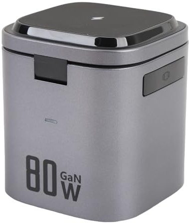GOWENIC Station de Recharge sans Fil 6 en 1 GaN 80W, Cube de Charge Rapide avec Cordon Rétractable, pour Montres Intelligentes iOS, Smartphones, écouteurs (Prise UE)
