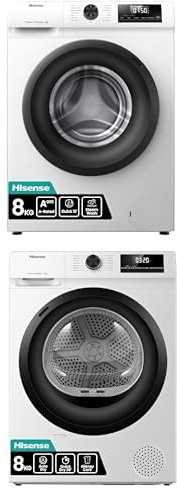 Bundle of Hisense 1Q Series WF1Q8041BW 8 KG Front Load Washing Durable Inverter Machine, 1400 RPM + Hisense DH1Q802BW2 60cm Freestanding 8 KG Heatpump Tumble Dryer,Steam Refresh, Allergy Care