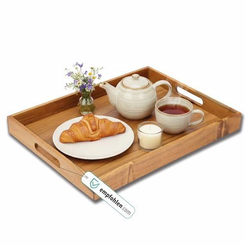 Plateau de Service en Bambou Kibun 40x30x4 cm de Cuisine Durable avec poignées en Bois Stable et léger, antibactérien, Facile d'entretien, idéal pour Petit déjeuner et Service