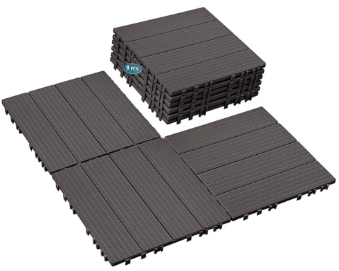 Carreaux de terrasse de jardin, dalles de sol emboîtables à emboîter pour jardin, terrasse et balcon | Surface antidérapante en plastique et installation à faire soi-même | 30 x 30 cm | 9 pièces