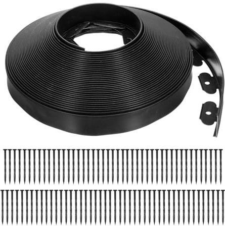 QUARKZMAN Bordure De Jardin, 1Pcs 100FT x 2 - Kit De Bordure De Jardin avec 93 Piquets, Bordure De Jardin pour Pelouse Parterre De Fleurs Cour Gazon (Noir)