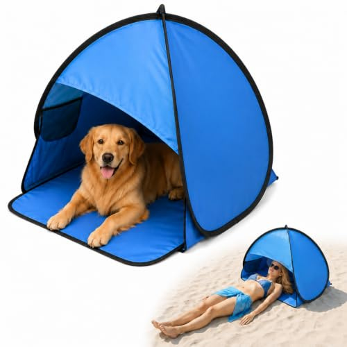 Pop Up Pet Sun Shelter, Portable Foldable Beach Tent for Cats & Small Dogs, Lightweight Outdoor Shade Tent for Garden, Camping, Travel and Beach, Blue(80X65X55)
