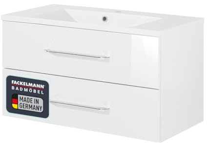 FACKELMANN Waschtischunterschrank inkl. Gussbecken B.CLEVER/Badschrank mit Soft-Close-System/Maße (B x H x T): ca. 90 x 48,5 x 46 cm/Möbel fürs WC oder Badezimmer/Schrank: Weiß/Becken: Weiß
