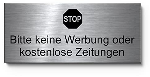 Hinweisschild Keine Werbung und kostenlose Zeitung | Hochwertiges Türschild mit Gravur auf Edelstahl - kein Druck | Briefkastenschild Werbung verboten - UV-beständig