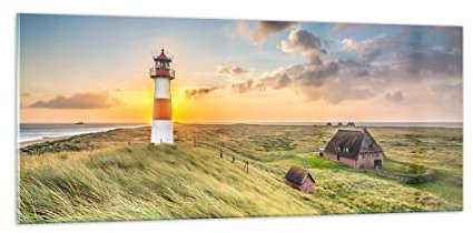 Panorama Bilder auf Glas 100x40cm Glasbild Leuchtturm Meer Groß Wanddeko Bild im Glas Schlafzimmer Küche Wandbilder Dekoration Wohnzimmer Modern Wall Decor Glasdruck Wand Kunstdruck Art GAB100x40-3695