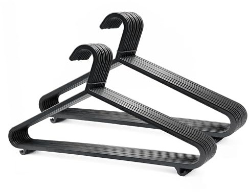 SPICOM Pack of 20 Black plastic hangers for clothes adult coat hangers Thick, Strong & Space Saving plastic shirt wardrobe hangers for Adult Everyday Use & Closet Organization