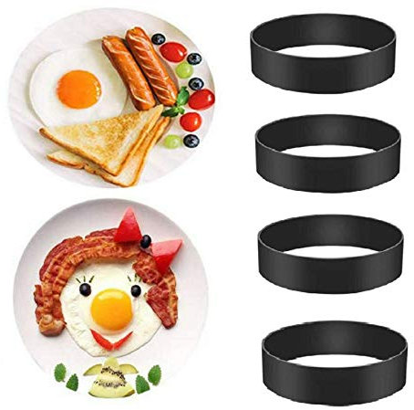 4X Egg Rings for Frying Poaching Eggs Omelettes Mini Pancakes Non Stick Easy Cleaning