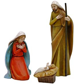 Comfy Hour 5 Holy Family Nativity Scene, Mary Joseph and Christ Child Religious Figurine, Traditional Christmas Manger Statue, Artisan Crafted Home Decor Accent, 1 Piece