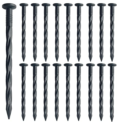 Aoipend Lot de 100 piquets en plastique en nylon pour paysage, clous noirs de 20,3 cm, pointes d'ancrage pour bordure de pavés, barrière contre les mauvaises herbes, gazon artificiel