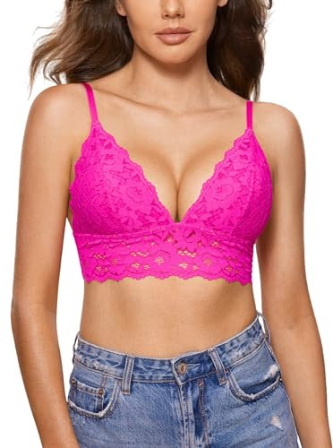 DOBRVEA Donna Reggiseno Soft Pizzo Triangolo Bralette Senza Ferretto Rosa Glitterato S