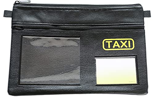 effektivo Bolsa de Taxi para Documentos y Documentos de vehículo con Varios Compartimentos y Logotipo de Taxi, Color Negro, Negro, 30 x 1 x 20 cm, Clásico